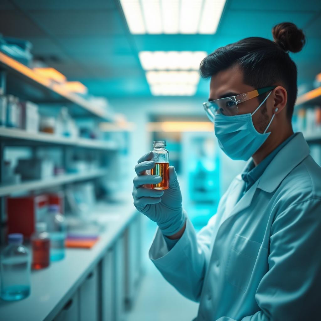 iGetPeptideX research laboratory technician inspecting a peptide vial